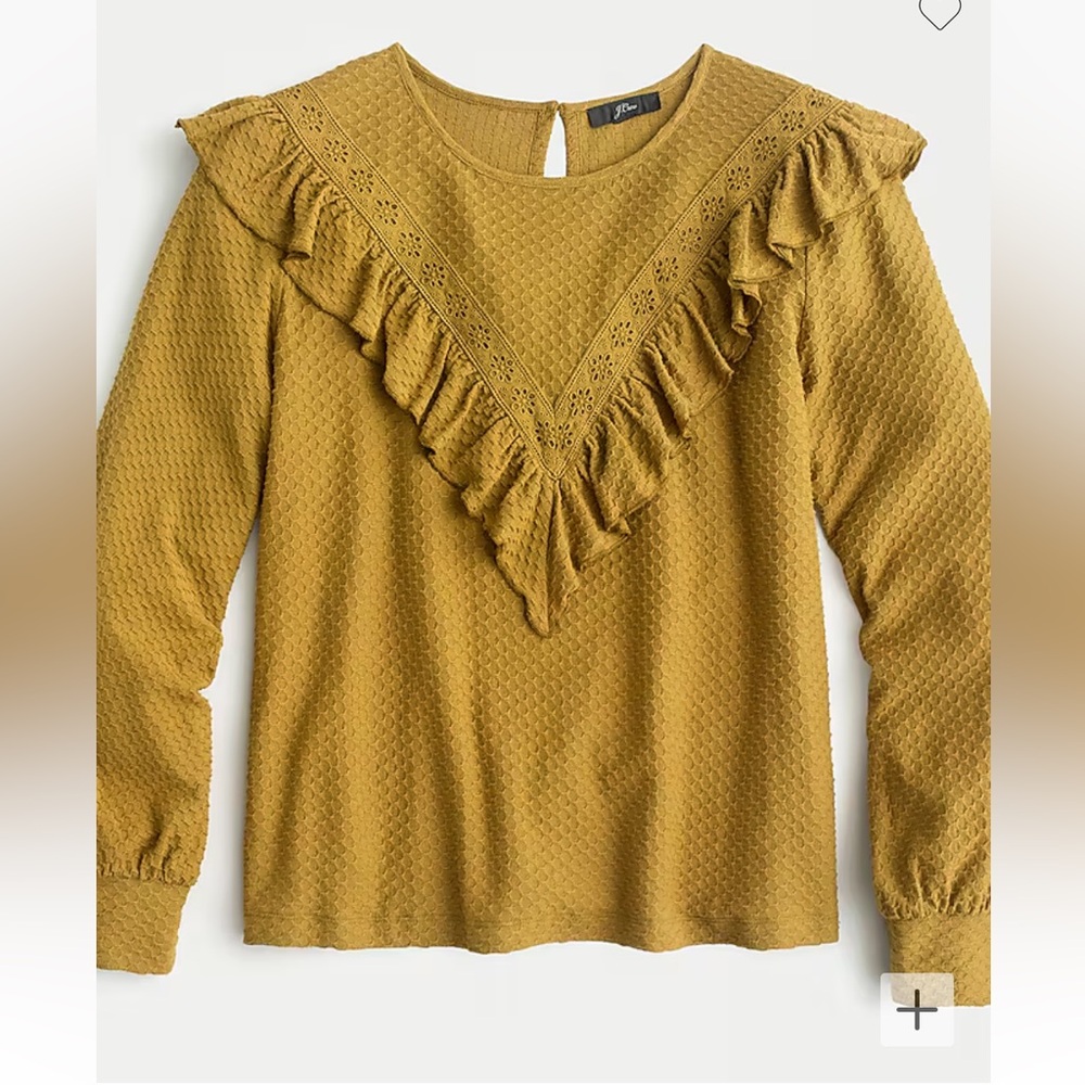 J.Crew Ruffle-trim honeycomb-knit cotton top NWT